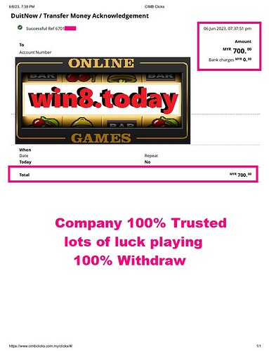 Exciting moment at SKY777 Casino winning MYR700.00